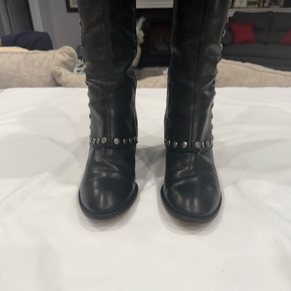 Kork -Ease Black Leather Silver Studded Tall Boots. Chuncky Heel Minor Flaws - Picture 4 of 11
